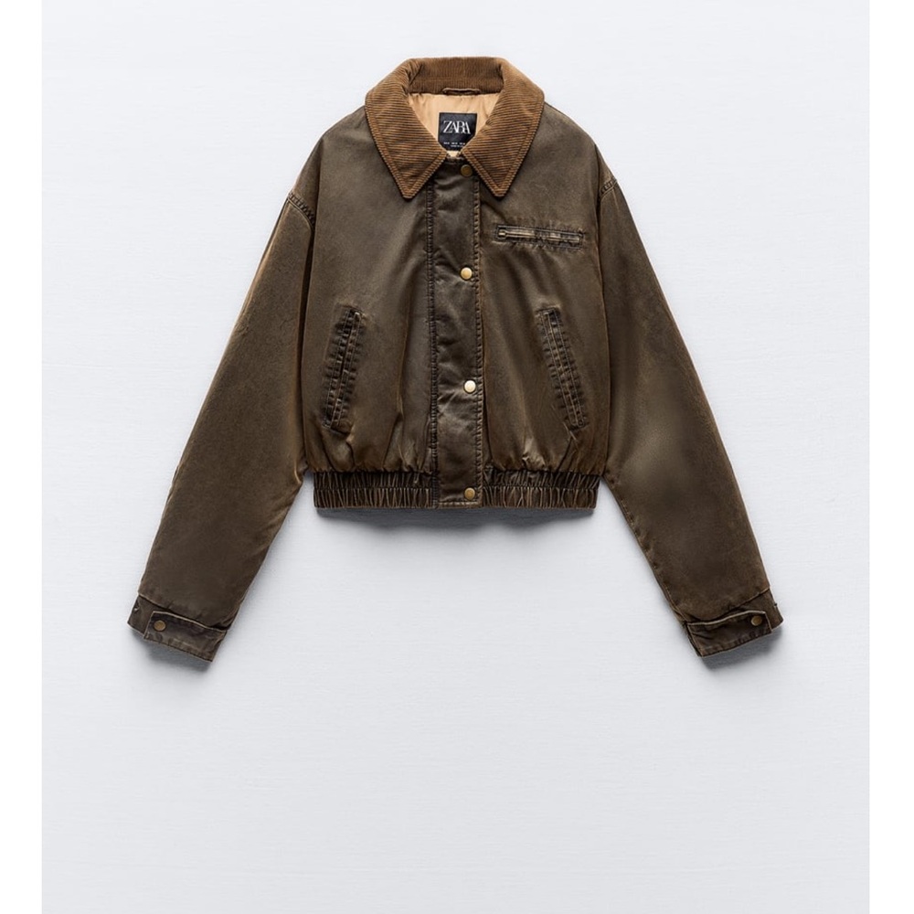 PRICE FIRM! Corduroy collar waxed cropped bomber jacket